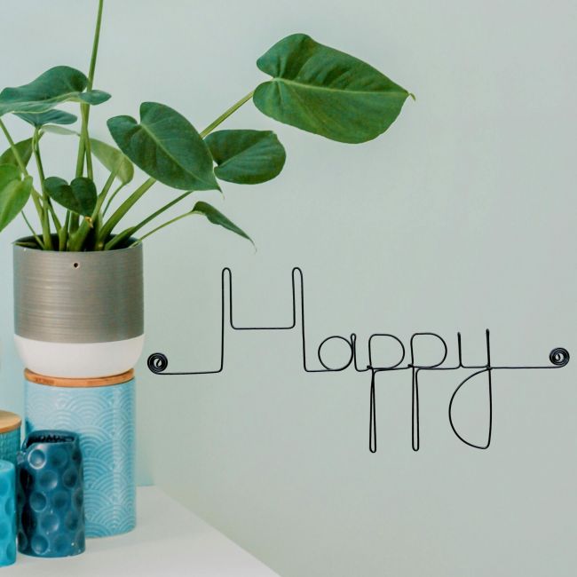 Décoration Murale en Fil de Fer "Happy" - à punaiser - Bijoux de Mur