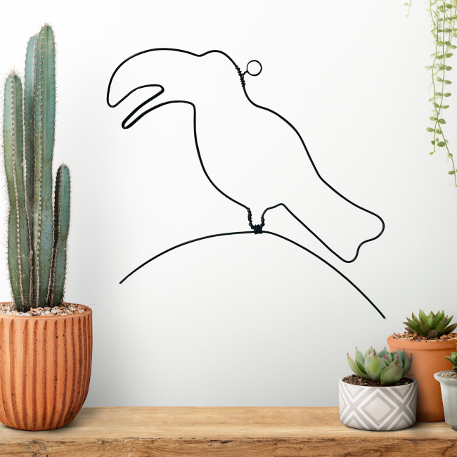 Décoration Murale en fil de fer - Silhouette Toucan - à punaiser sur un mur - Bijoux de Mur