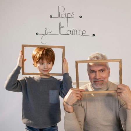 Cadeau Fête des Grand-Pères " Papi je t'aime " - Décoration Murale en Fil de Fer à punaiser - Bijoux de Mur