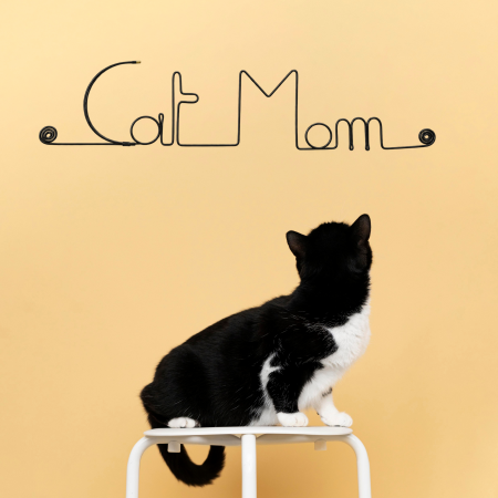 D&eacute;coration Murale "Chat" en Fil de Fer "Cat Mom" - &agrave; punaiser - Bijoux de Mur