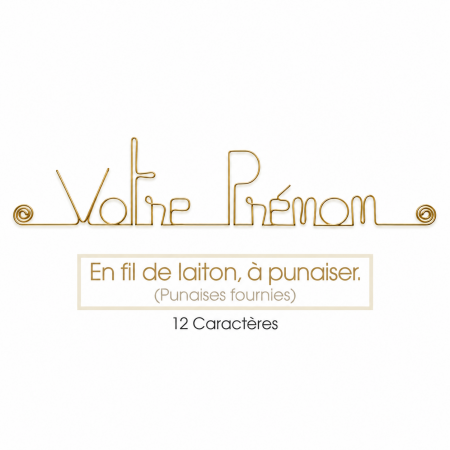 Prénom personnalisé en fil de laiton doré - à punaiser - Bijoux de mur
