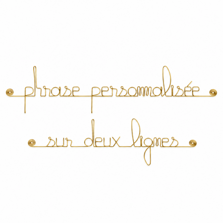 Phrase " Personnalisable 2 lignes " en fil de laiton dor&eacute; - &agrave; punaiser - Bijoux de mur