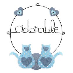 Message coloré " Chat - Bleu : Adorable " en fil de fer - Petit - à punaiser - environ 29 x 33 cm - Bijoux de mur