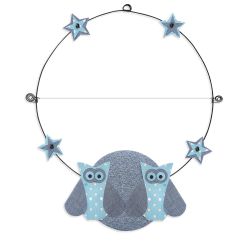 Message color&eacute; personnalisable en fil de fer - 1 ligne - Chouette - Bleu - environ 37 x 44 cm - Bijoux de mur