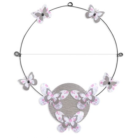 Message color&eacute; personnalisable en fil de fer - 1 ligne - Papillon - Rose - environ 37 x 46 cm - Bijoux de mur