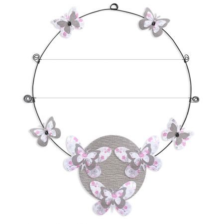 Message color&eacute; personnalisable en fil de fer - 2 lignes - Papillon - Rose - environ 37 x 46 cm - Bijoux de mur
