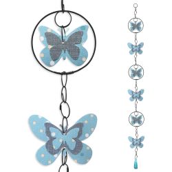 Guirlande colorée " Papillon - Bleu " en fil de fer - à suspendre - environ 96 x 9,5 cm - Bijoux de mur