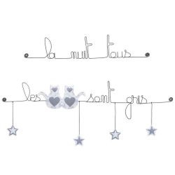 Citation colorée " Chat - Blanc : La nuit tous les chats sont gris " en fil de fer - à punaiser - Bijoux de mur