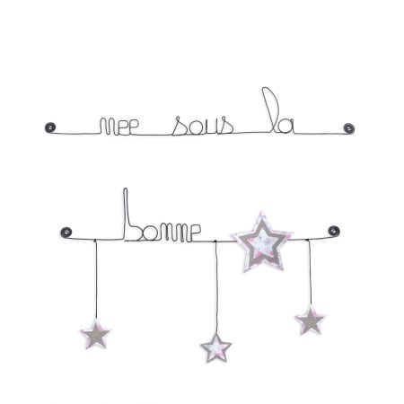 Citation colorée " Étoile - RoseNée sous une bonne étoile " en fil de fer - à punaiser - Bijoux de mur