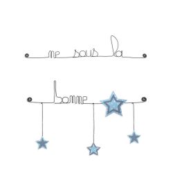 Citation colorée " Étoile - Bleu : Né sous une bonne étoile " en fil de fer - à punaiser - Bijoux de mur