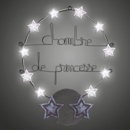 Message lumineux " Étoile - Rose : Chambre de princesse " en fil de fer - à punaiser - environ 40 x 45 cm - Bijoux de mur