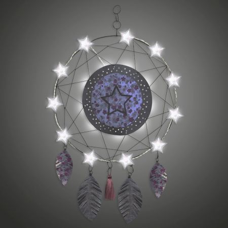 Attrape-rêves lumineux " Étoile - Rose " en fil de fer - à suspendre - environ 38 x 64 cm - Bijoux de mur