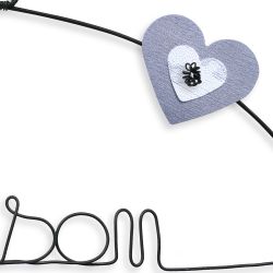Message color&eacute; " Coeur - Blanc : Maison du bonheur " en fil de fer - Grand - &agrave; punaiser - environ 37 x 47 cm - Bijoux de mur