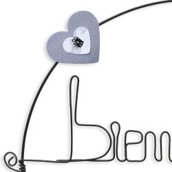 Message color&eacute; " Chat - Blanc : Bienvenue " en fil de fer - Petit - &agrave; punaiser - environ 29 x 33 cm - Bijoux de mur