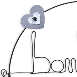 Message color&eacute; " Coeur - Blanc : Bonheur " en fil de fer - Petit - &agrave; punaiser - environ 29 x 33 cm - Bijoux de mur