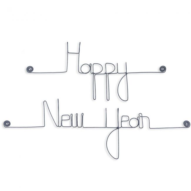 Message simple en fil de fer " Happy new year " - à punaiser - Bijoux de mur
