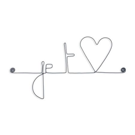 Message et forme en fil de fer " Je t'aime (aime en forme de cœur) " - à punaiser - Bijoux de mur