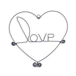 Message et forme en fil de fer " Love " (avec cadre coeur) - environ 20 x 20 cm - à punaiser - Bijoux de mur