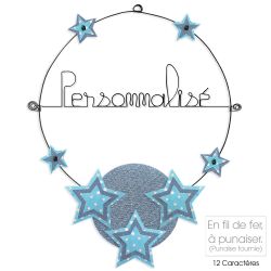 Message coloré personnalisable en fil de fer - 1 ligne - Etoile - Bleu - environ 37 x 47 cm - Bijoux de mur