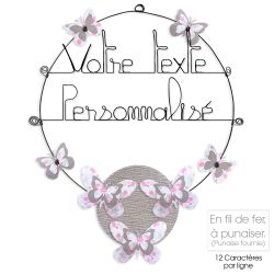 Message coloré personnalisable en fil de fer - 2 lignes - Papillon - Rose - environ 37 x 46 cm - Bijoux de mur