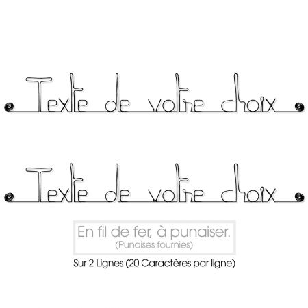 Phrase " Personnalisable 2 lignes " en fil de fer - à punaiser - Bijoux de mur