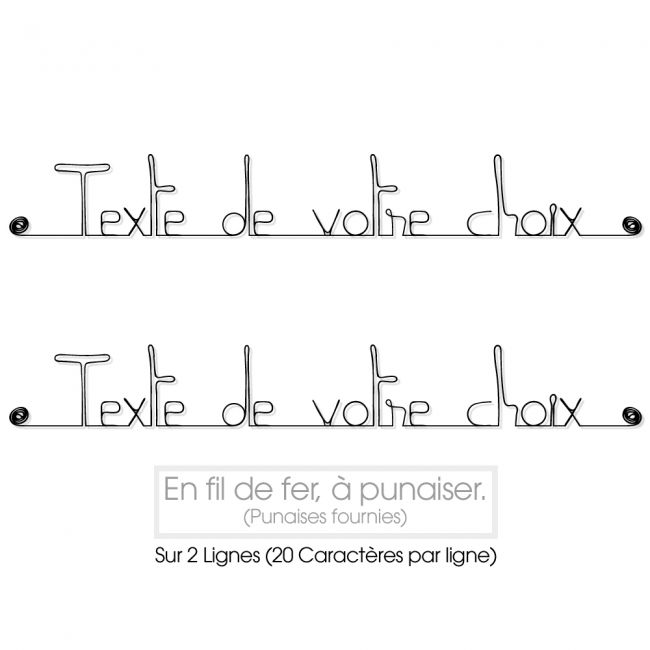 Phrase " Personnalisable 2 lignes " en fil de fer - à punaiser - Bijoux de mur