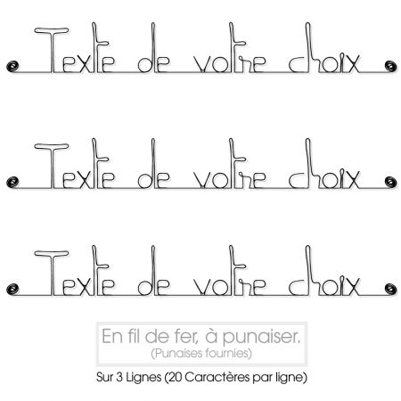 Message simple " Personnalisable 3 lignes " en fil de fer - à punaiser - Bijoux de mur