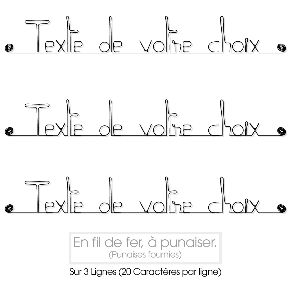 Décoration murale surmesure en fil de fer 3 phrases Bijoux de Mur