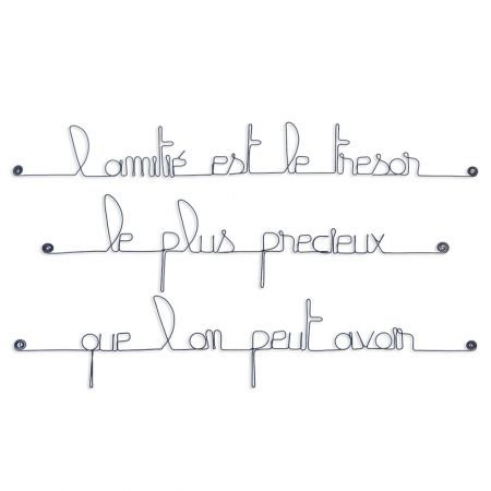 Citation en fil de fer " L'amitié est le trésor le plus précieux que l'on peut avoir " - à punaiser - Bijoux de mur