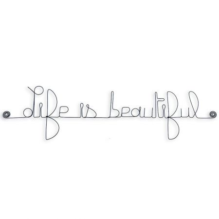 Message simple en fil de fer " Life is beautiful " - à punaiser - Bijoux de mur