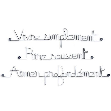 Citation en fil de fer " Vivre simplement, rire souvent, aimer profondément " - à punaiser - Bijoux de mur