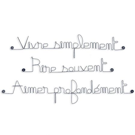 Citation en fil de fer " Vivre simplement, rire souvent, aimer profondément " - à punaiser - Bijoux de mur