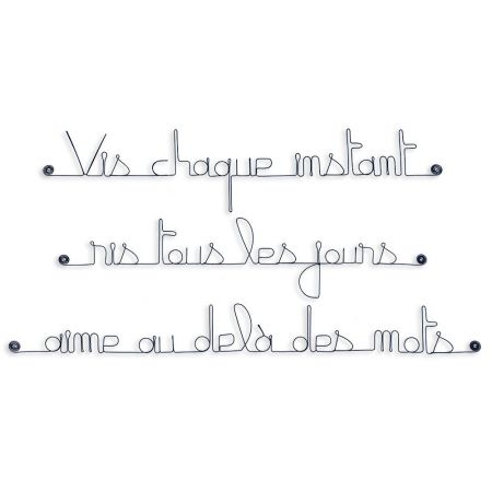 Citation en fil de fer " Vis chaque instant, ris tous les jours, aime au delà des mots " - à punaiser - Bijoux de mur