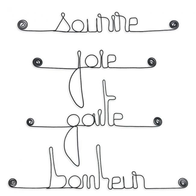 Lot de petits messages " BONHEUR : Bonheur, Gaité, Joie, Sourire " en fil de fer - à punaiser - Bijoux de mur