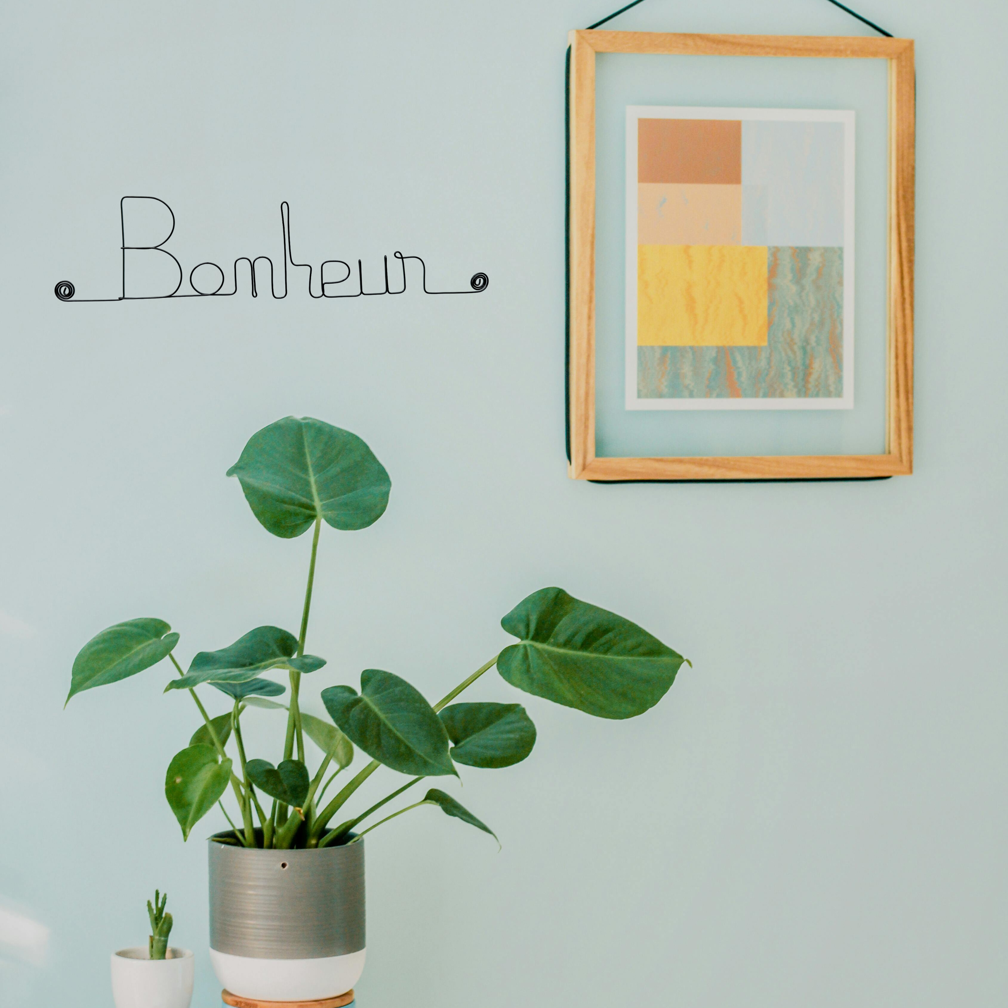 Message simple en fil de fer " Bonheur " - à punaiser - Bijoux de mur
