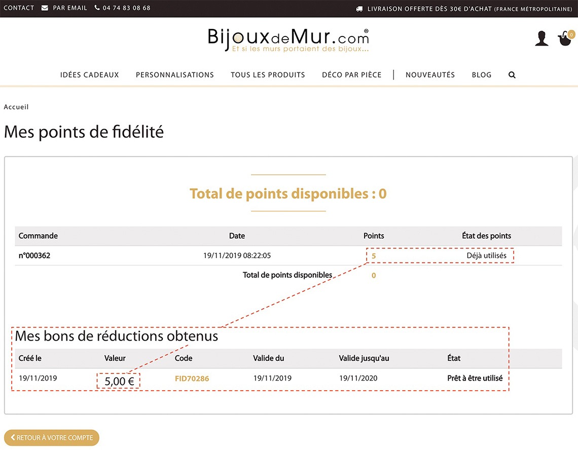 Programme fidélité Bijoux de Mur